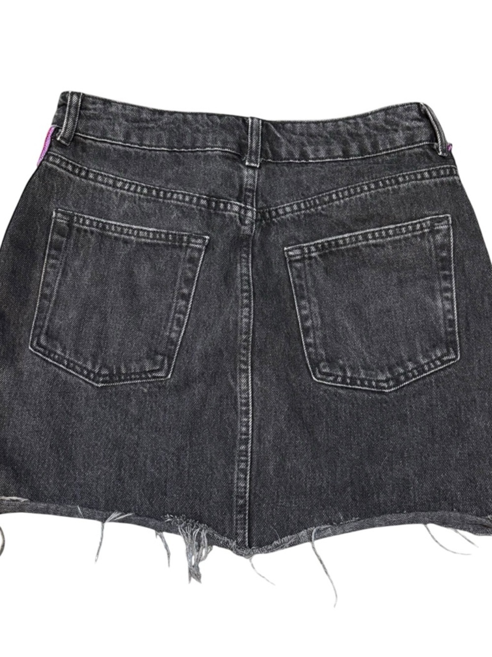 Topshop MOTO, Denim Mini Skirt Rainbow Glitter Stripe, Distressed  Jean, Size 6 - Picture 3 of 10